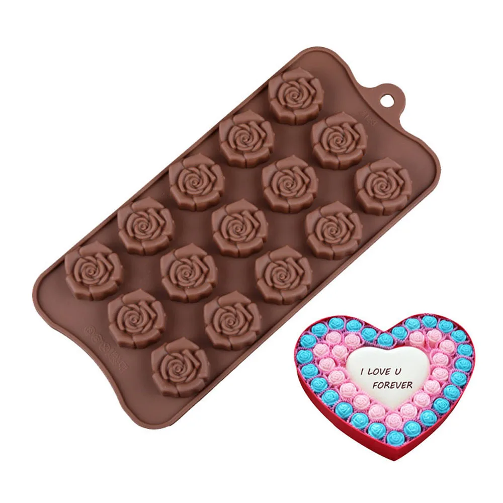 

Silicone Ice Cube 15 Rose Flower Shape Chocolate Molds Cake Moulds