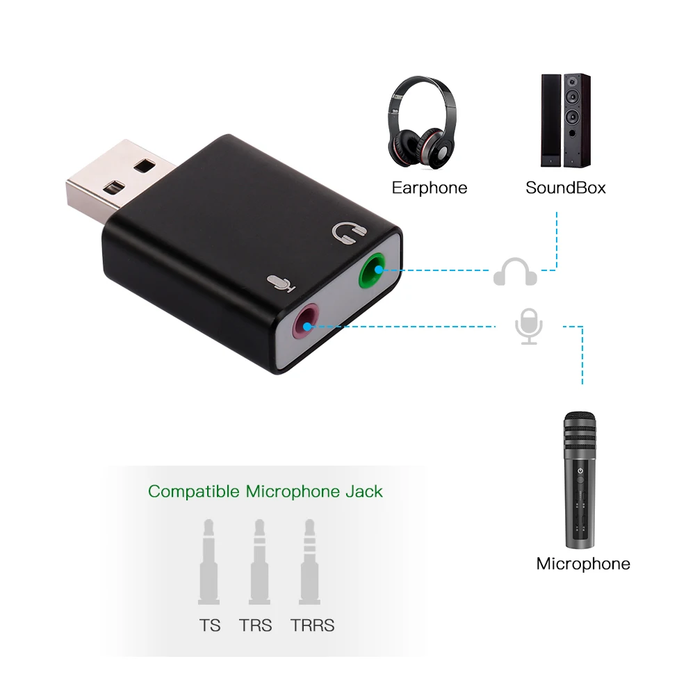Алюминиевый сплав USB внешний стерео звуковой адаптер Аудио Звуковая карта
