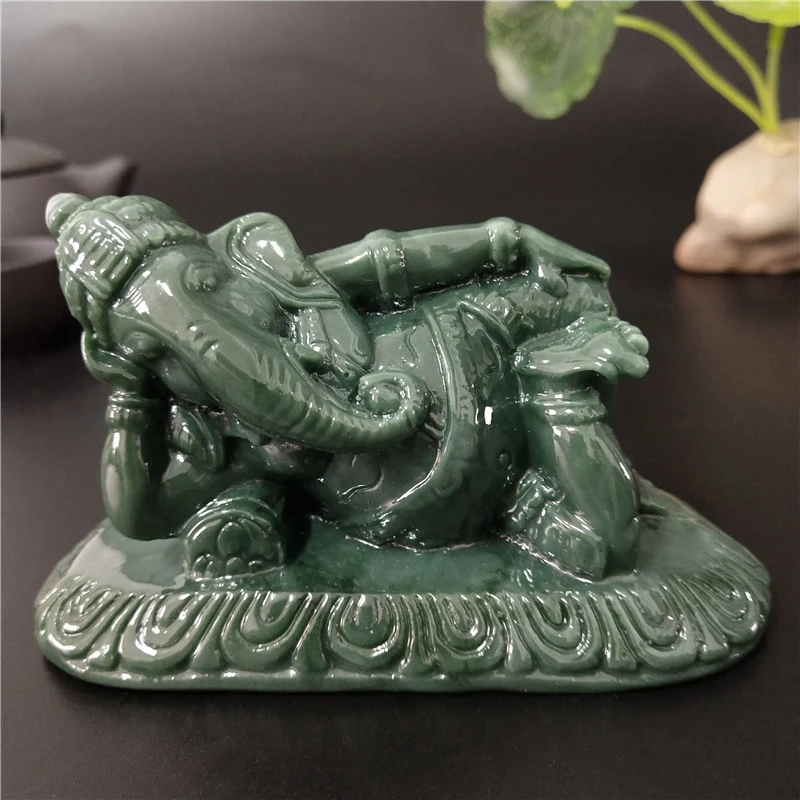 

Lying Lord Ganesha Statue Buddha Elephant God Sculptures Man-made Jade Stone Ornaments Home Garden Buddha Decoration Statues