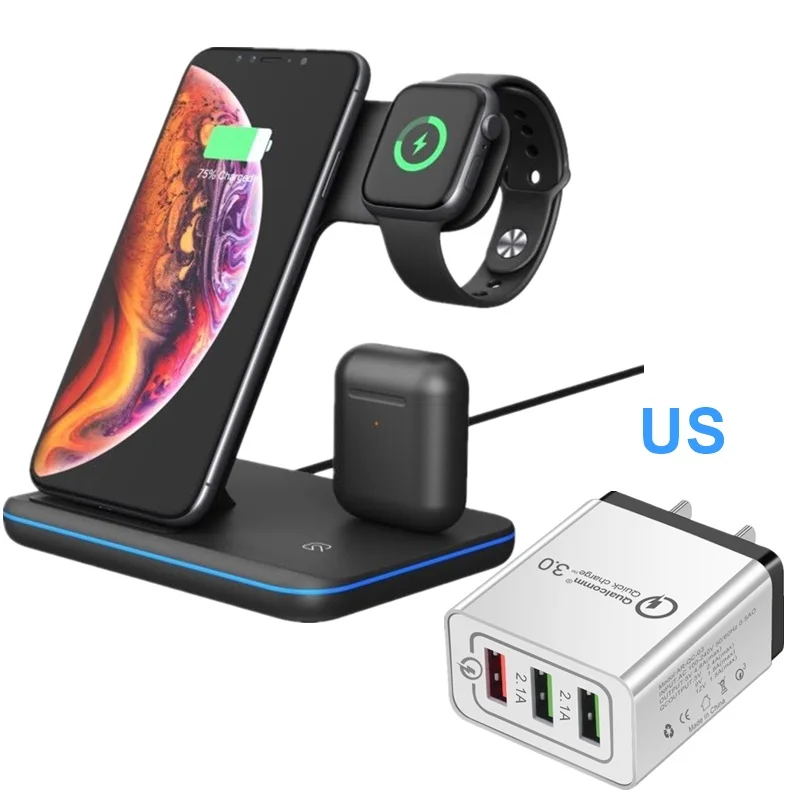Tongdaytech 15 Вт Qi Быстрое беспроводное зарядное устройство для Iphone X 8 11 Pro быстрая док-станция для зарядки для Apple Airpods Pro Watch 5 4 3 2 1 - Тип штекера: Black