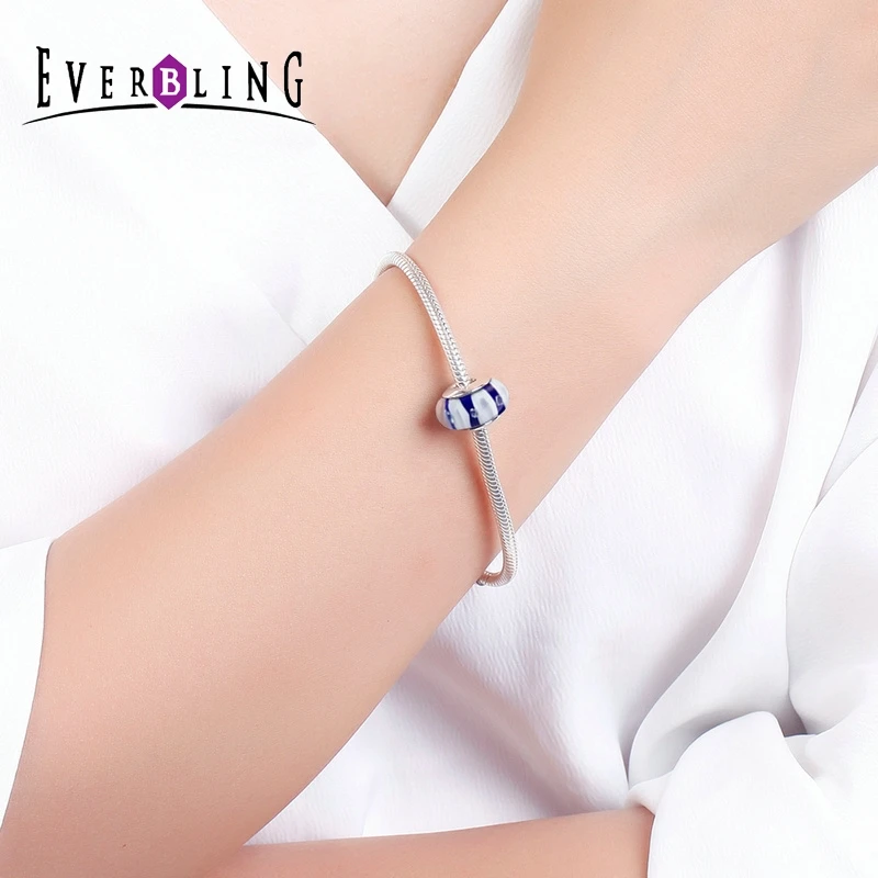 Everbling ювелирные изделия Синий Мурано Стекло Цветок 925 стерлингового серебра