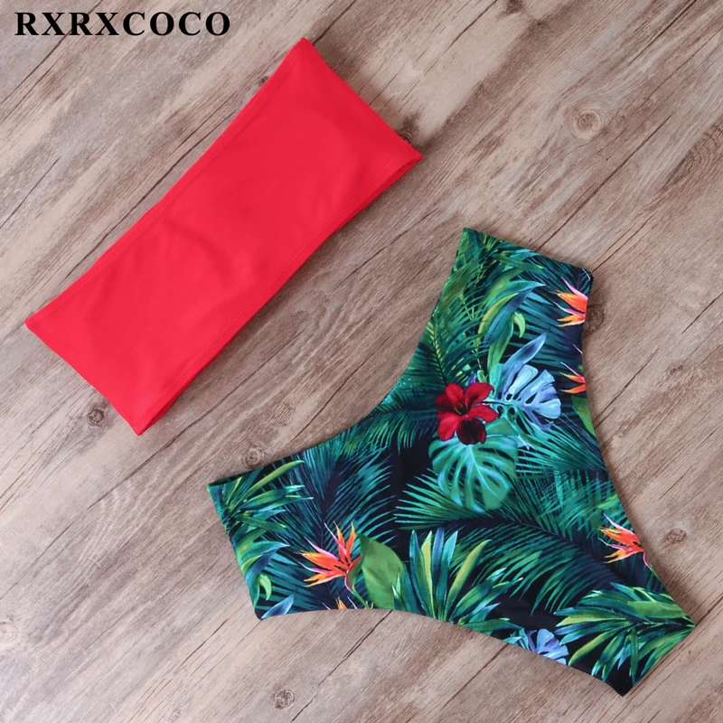 RXRXCOCO, комплект бикини с высокой талией, сексуальный бандо, купальник для женщин, змеиный принт, купальник для женщин, летний купальник, бразильские бикини