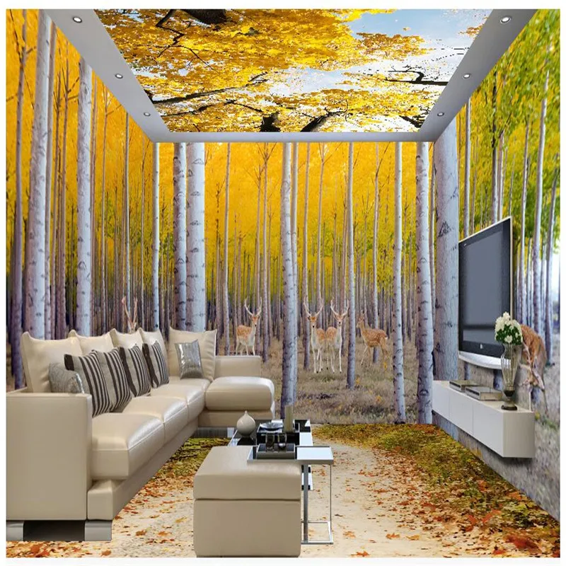 3D обои beibehang желтый кленовый лист оспа облака общая комната фон современное