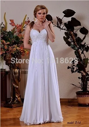 Free Shipping New Design Glamorous Beach Style Strap Chiffon with Beading Wedding Dress 2014 Bridal Customize | Свадьбы и торжества