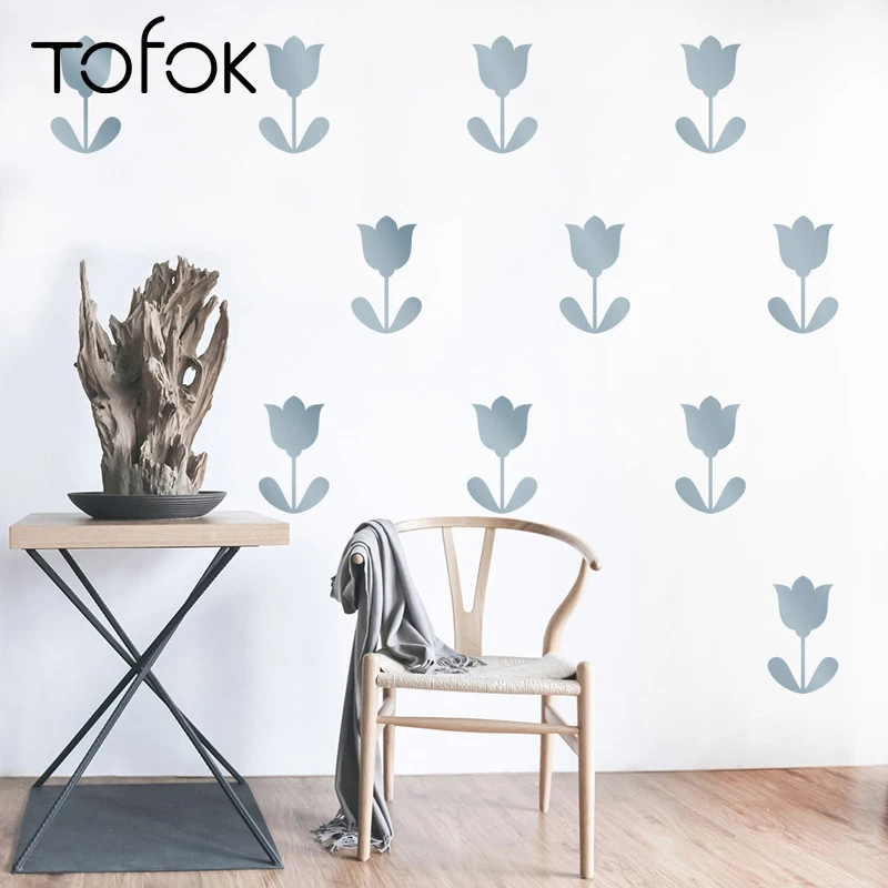 Tofok 12 шт./компл. настенный стикер с мультяшным тюльпаном цветные цветы DIY