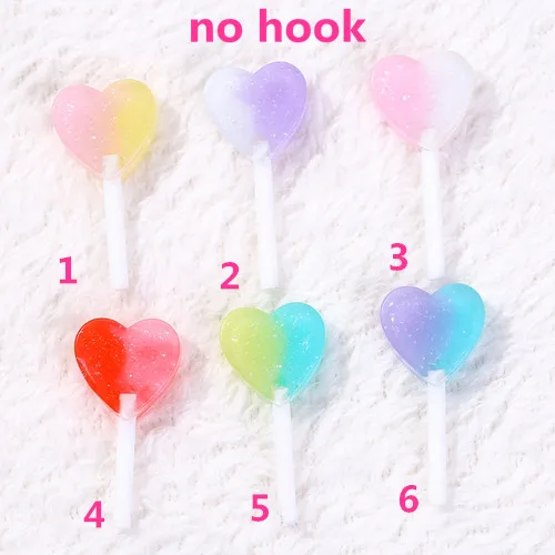 no hook 16 шт./лот 18,5*39 мм леденец амулеты прозрачные формы сердца блеск Конфета из смолы аксессуары для ювелирных изделий Diy - Окраска металла: no hook