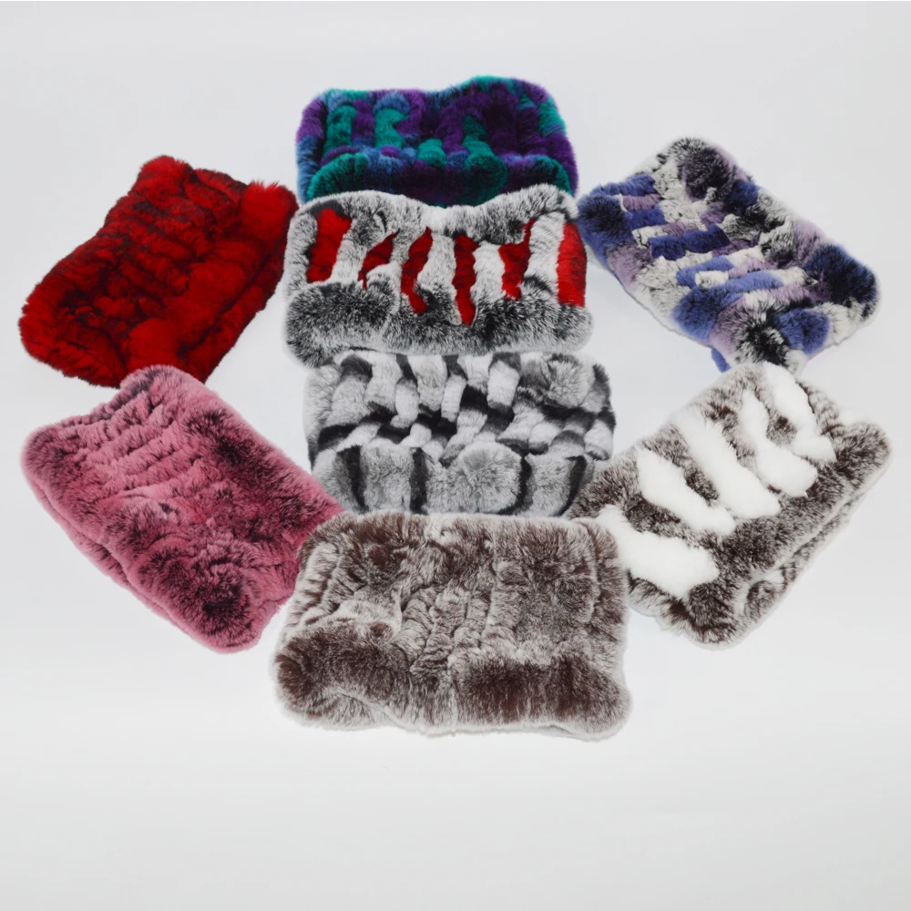 Повязка на голову женская из натурального меха русский вязаный шарф ручной