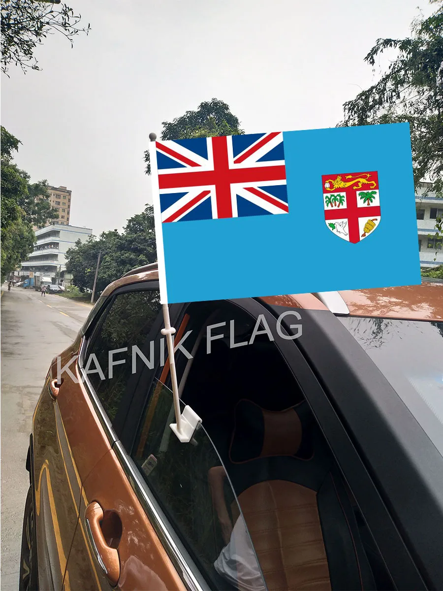 

KAFNIK,30*45CM Fiji Window Car Flags and Banners Countries World Custom Flags with 43/52cm flagpole for car decoration