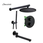 Смеситель для ванны Smesiteli, матовый черный круглый кран, термостатический клапан с 3-сторонним отверстием, латунь, 8-16 дюймов, набор для Дождевого душа