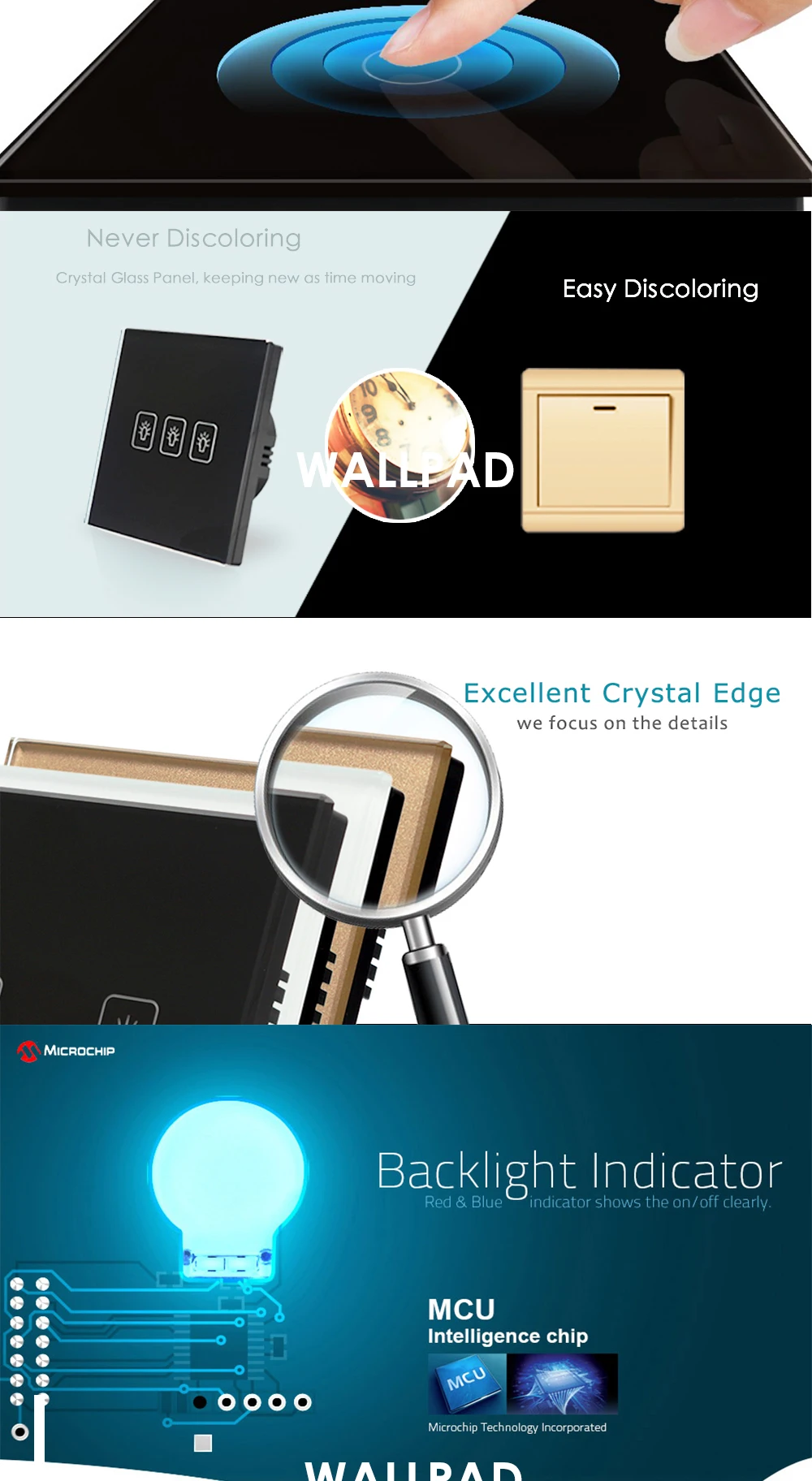2 банды 2 способ промежуточный переключатель Wallpad Роскошный белый кристалл стекло настенный сенсорный выключатель нормальный 110-250 В европейский стандарт