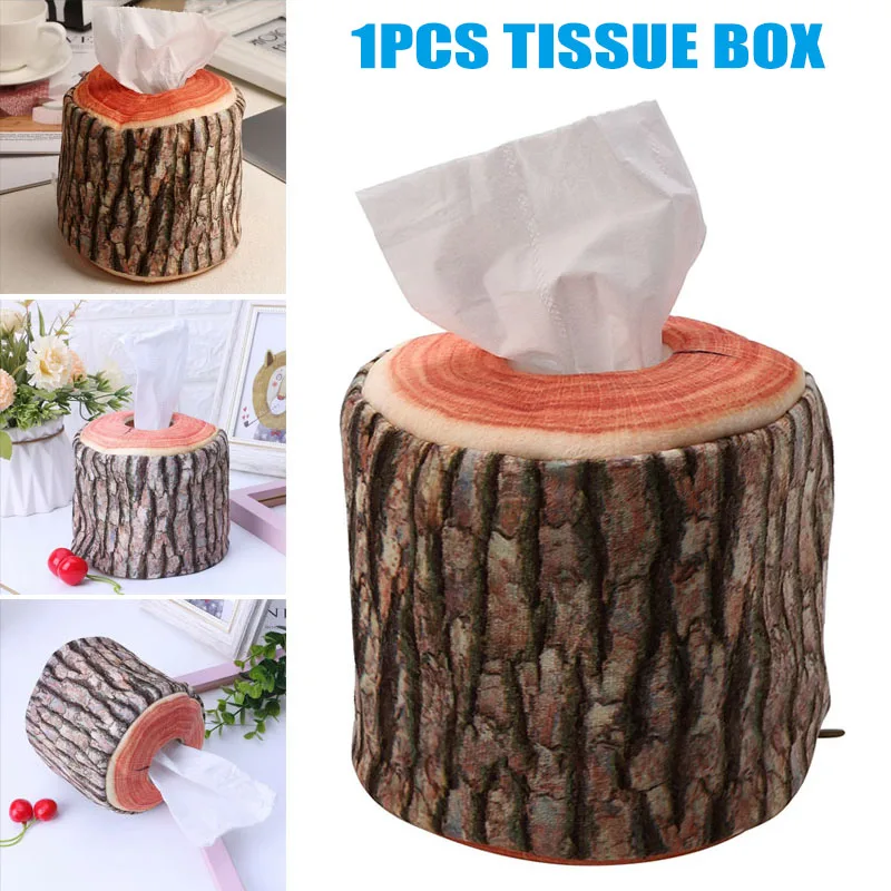 

Creative Imitation Tree Bark Tissue Box Napkin Paper Storage Holder Stump Short Plush tissue box Home Office Decor