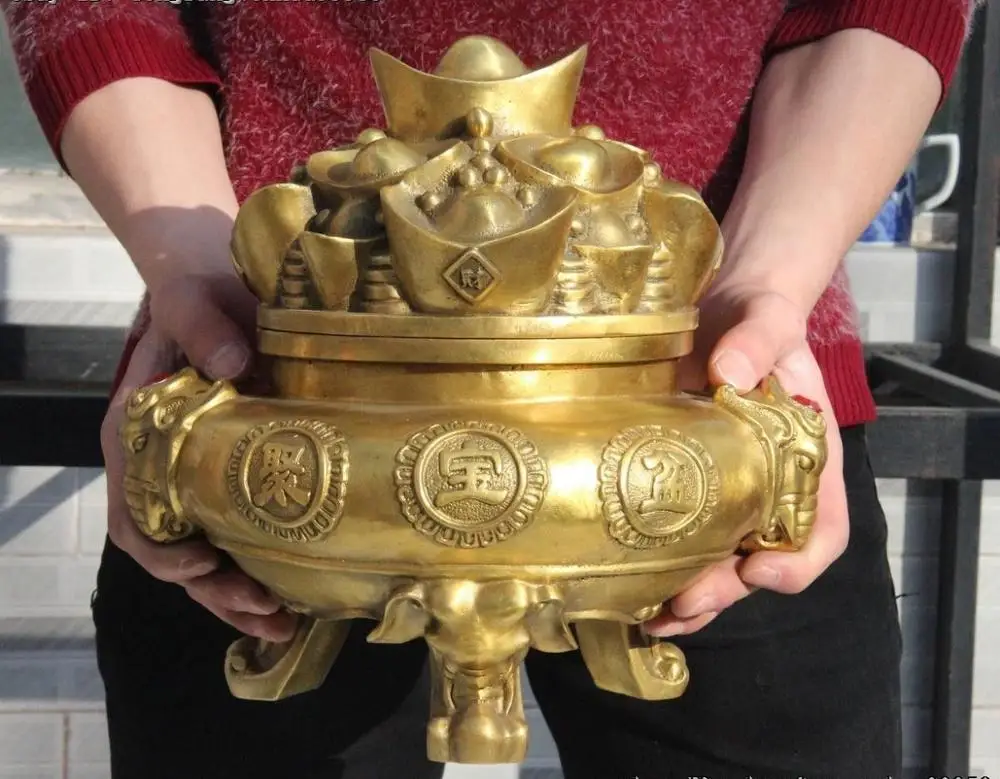 

Латунь Медь Fengshui благоприятный Yuanbao деньги слон курильница