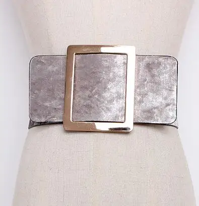 silver Новинка, роскошный вельветовый ремень из искусственной кожи для женщин, 7,5 см, широкий пояс с заклепками, элегантные женские серебристые и синие ремни с пряжкой, корсет на талию - Цвет: silver