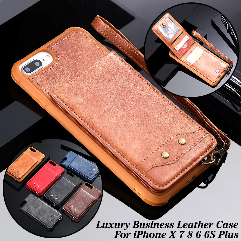 Роскошный кожаный чехол в стиле ретро для мужчин и женщин iPhone 7 8 Plus держатель карт