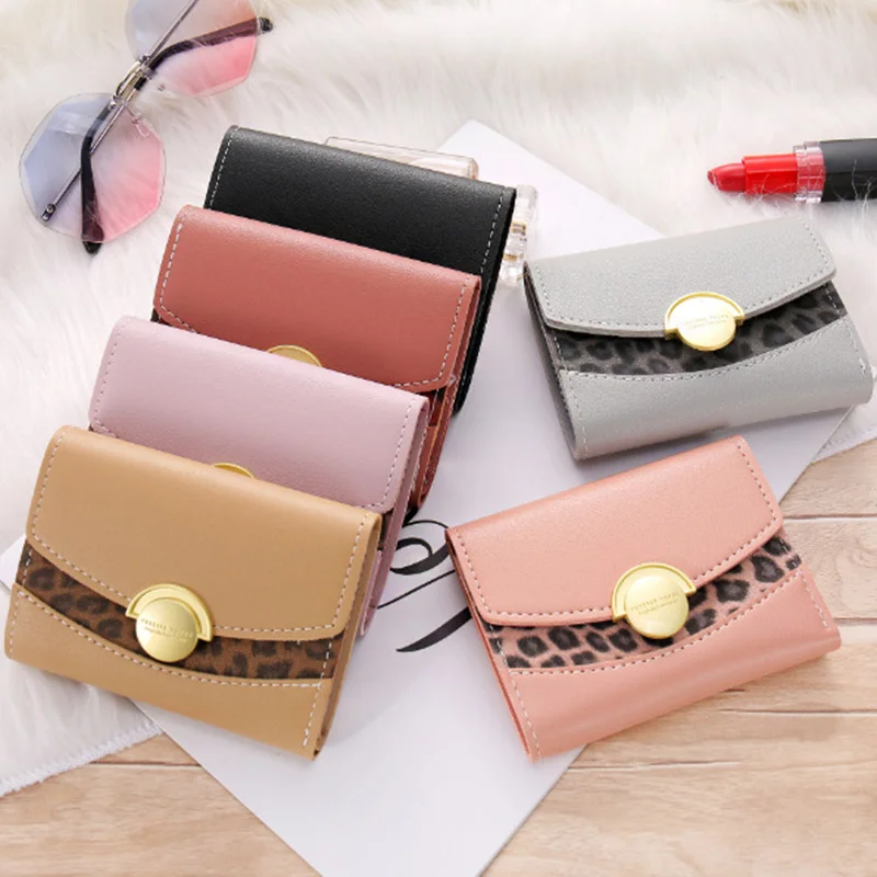 

Women Wallet Leopard Print Round Magnetic Buckle Purse Hand Holding 3 Slot Credit Card Holder New
