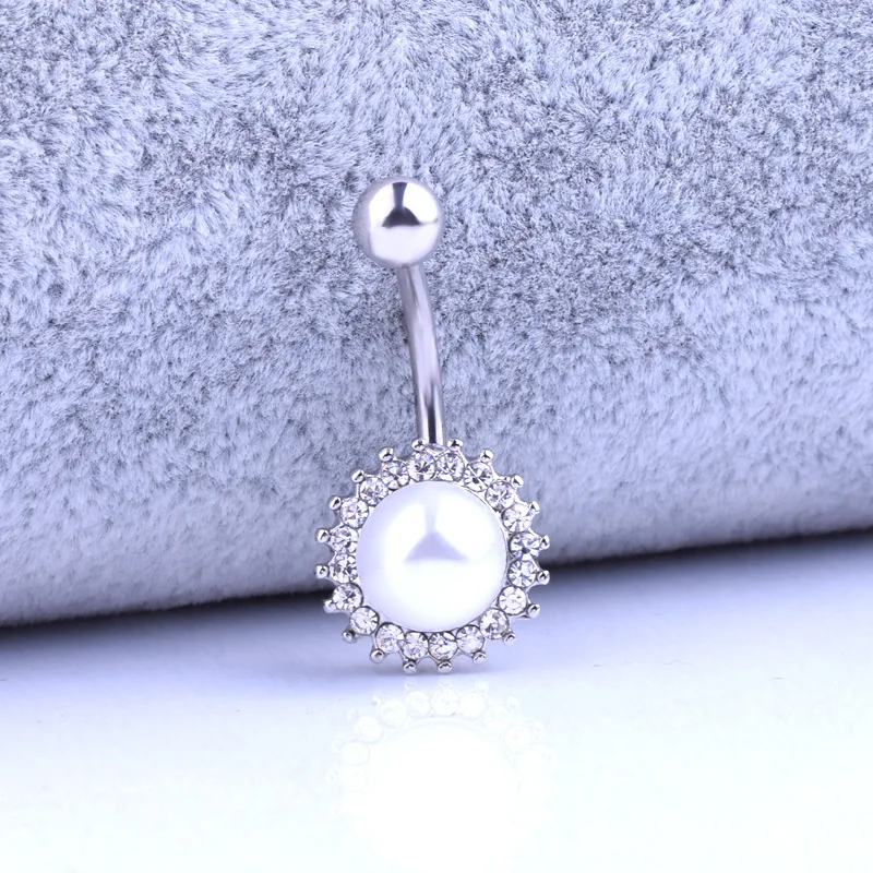 Колечки на пупок живота с имитацией жемчуга пирсинг пупка хирургическая сталь