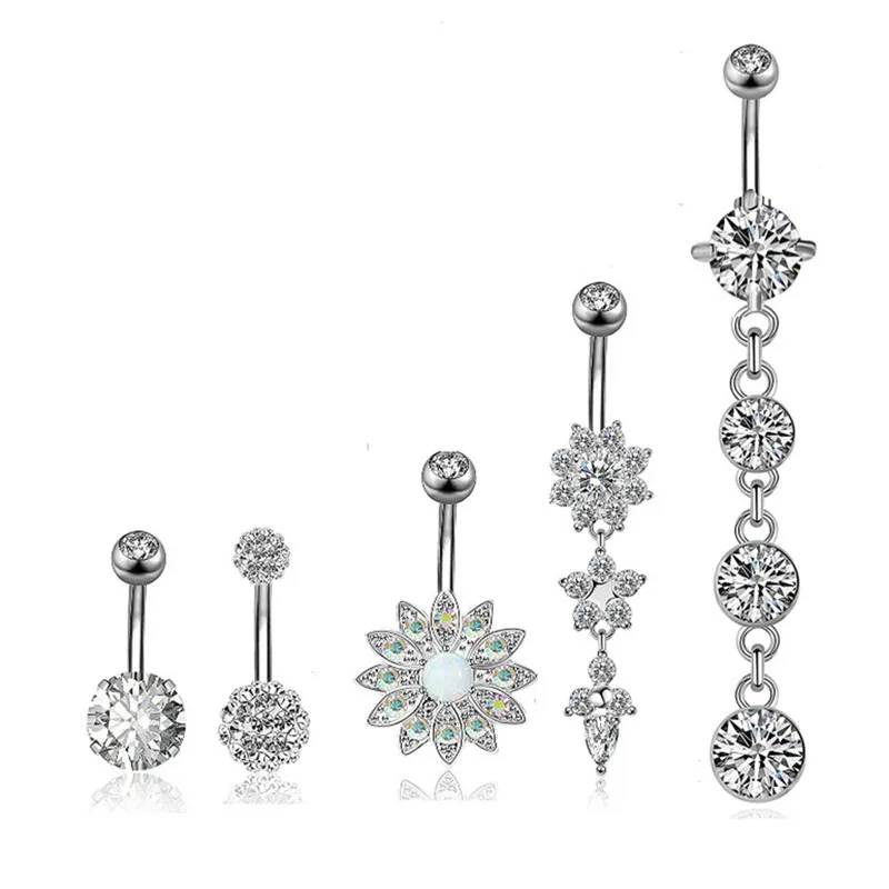 5 шт./компл. из нержавеющей стали пупка кольцо подсолнуха штанга для пирсинга