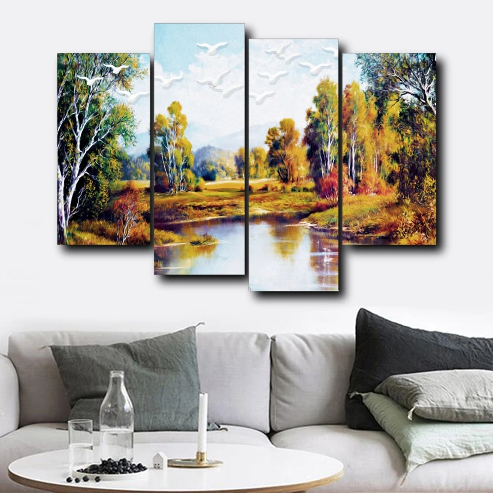 Laeacco Autumn Lake Forest Nordic Canvas Prints Home Decoration Wall Art Posters Pictures Oil For Painting Living Room Bedroom | Дом и сад