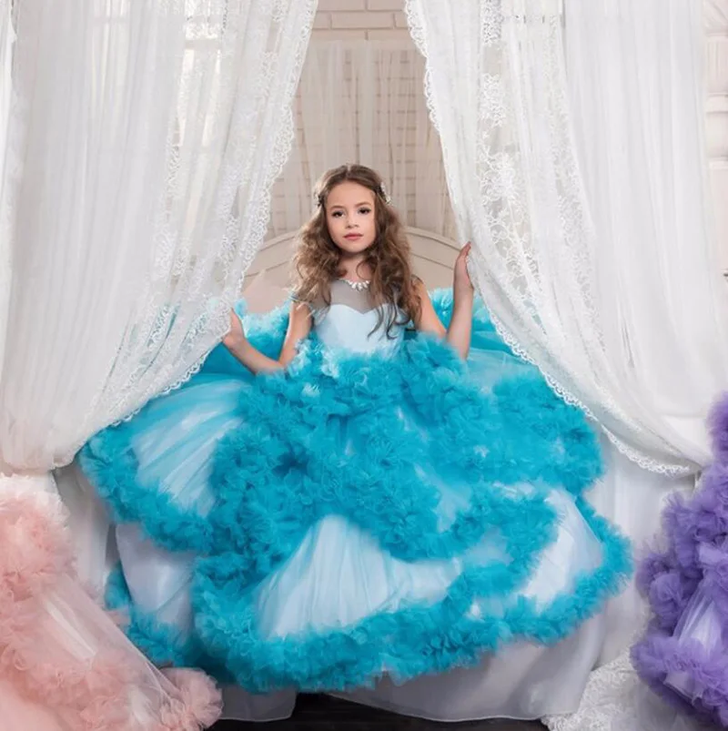 Коллекция года, Aibaowedding, детское платье принцессы Розовые пышные платья для девочек, Длинные Детские бальные платья, фатиновые Платья с цветочным узором для девочек