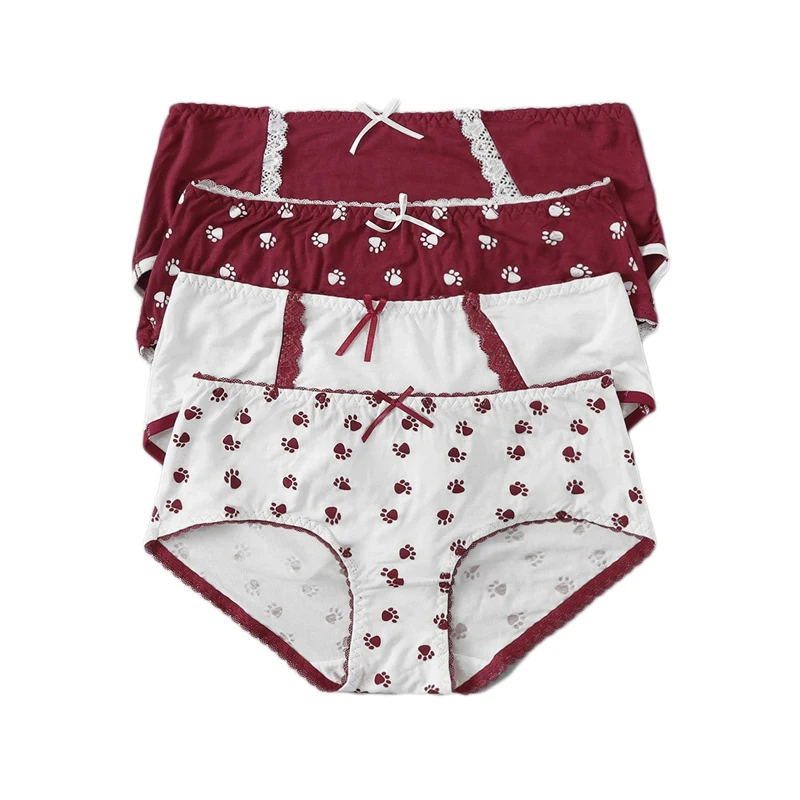 Dotfashion, Комплект трусиков с кружевной отделкой, 4 шт., женское нижнее белье,, весна-лето, милые трусики, Женские Повседневные трусики, наборы