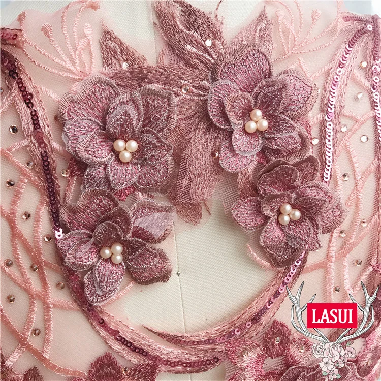 LASUI 36*39 см высокого качества 4 цвета 3D Цветы из бисера, аппликации из кружева с пайетками Diy вечернее платье аксессуары ручной работы 0269