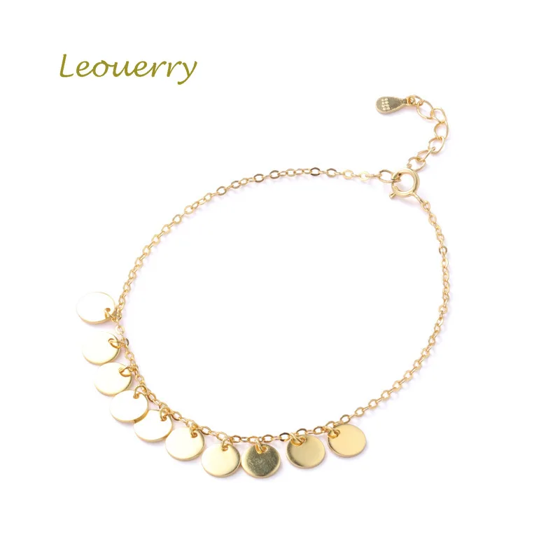 

Leouerry 925 Sterling Silver Simple Gold Plated Tassel Wafer Silver Bracelet Bohemia Ornament Bracelet Women Fine Jewelry Gift