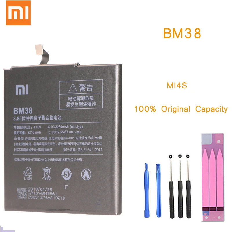 Телефон Батарея для Xiaomi Mi 4S Батарея Xiaomi Mi 4S BM38 Батарея Замена батареи с розничной посылка акумуляторная батарея M4S