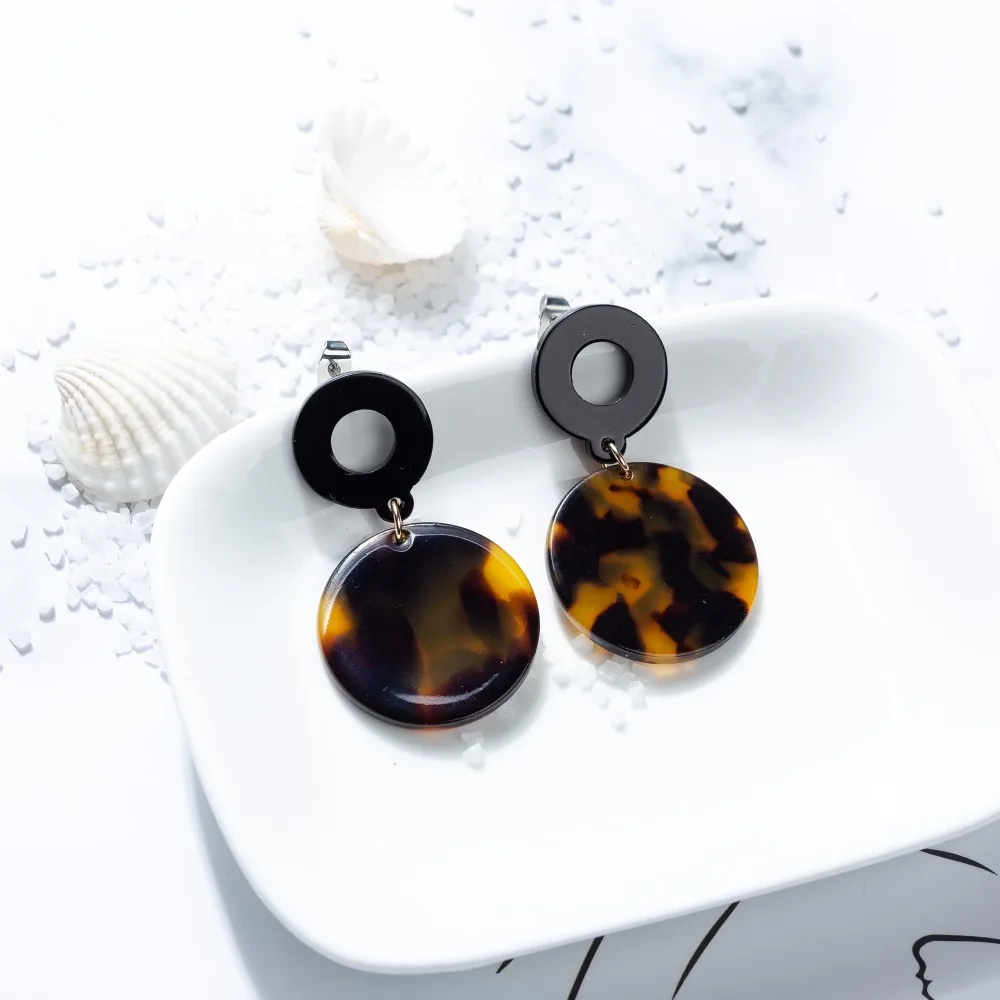 

Acetate French design Geometric Print Round Drop Dangle Tortoise Shell Luxury Acrylic earrings
