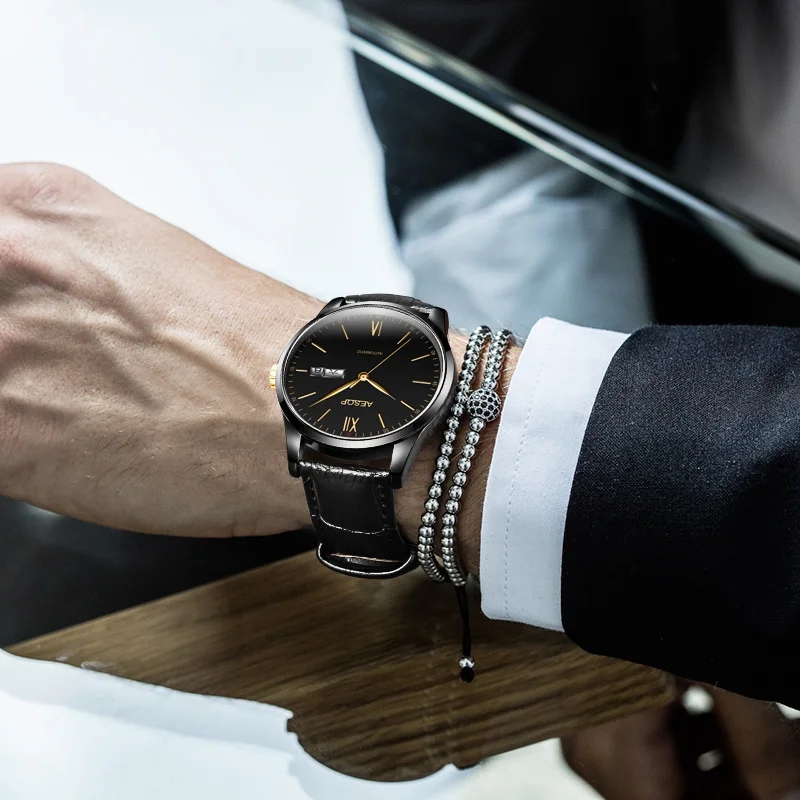 AESOP простые часы Мужские автоматические механические минималистичные тонкие