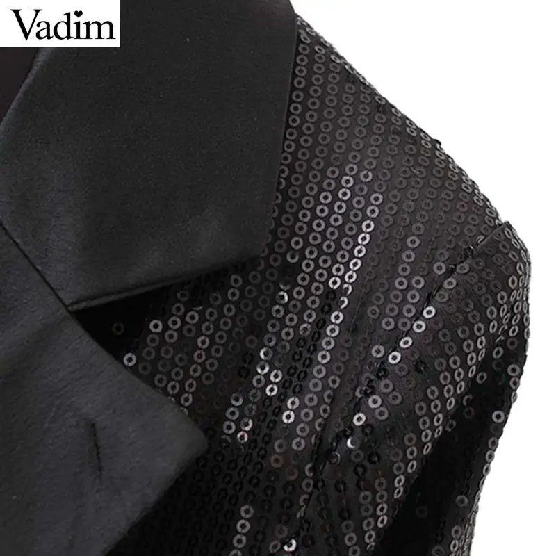 Vadim женские шикарные с блестками черные комбинезоны зубчатым воротником длинным