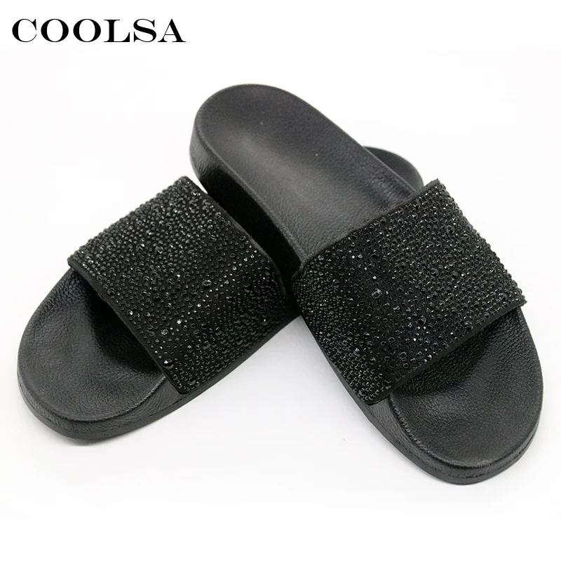 COOLSA/Лидер продаж; Летние женские шлепанцы; стразы; блестящие шлепанцы на плоской подошве; мягкие домашние Вьетнамки; женская обувь с блестящими кристаллами; пляжные сандалии