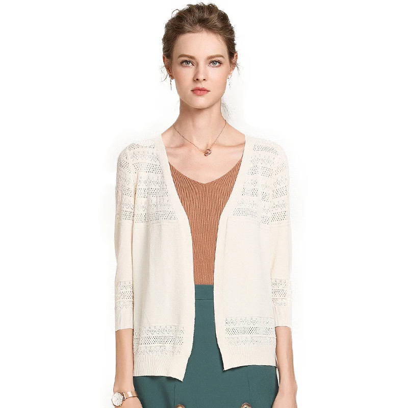 Тонкие шелковые трикотажные кардиганы 2019 женские летние Для женщин короткий