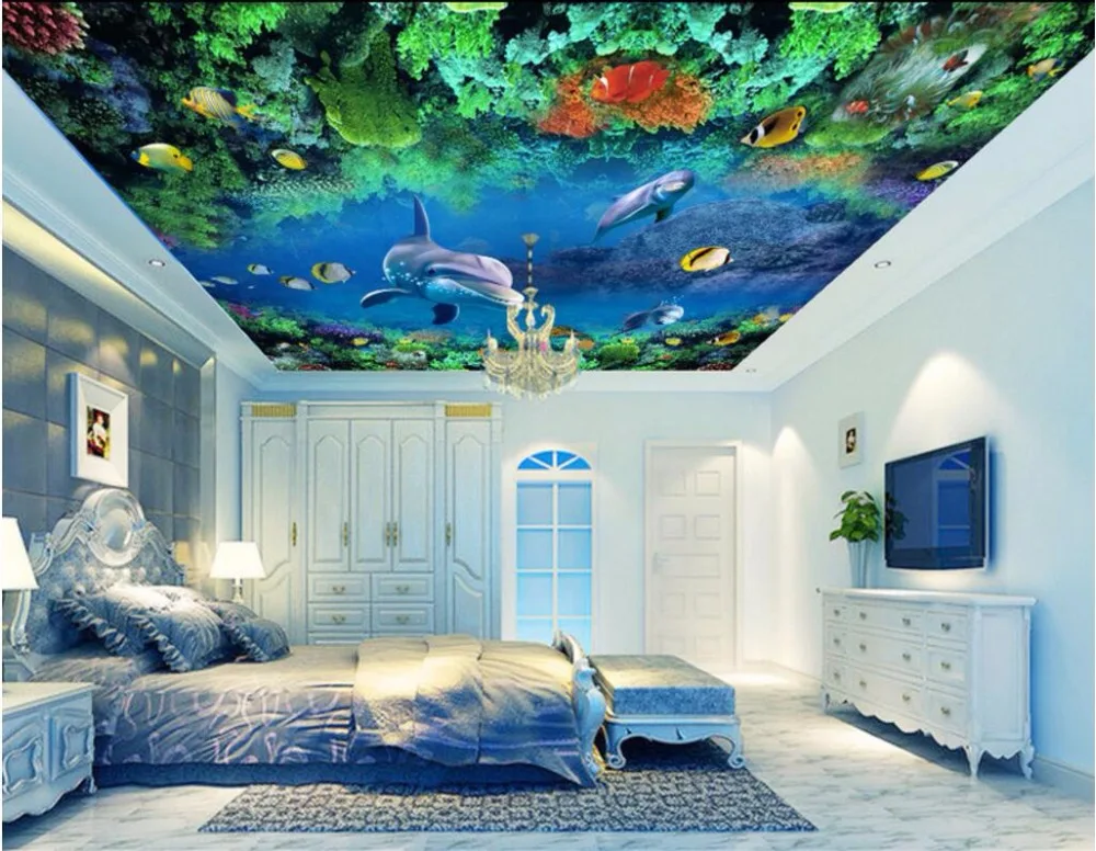 Пользовательские фото 3d потолочные фрески Настенные Бумага водный мир дельфины