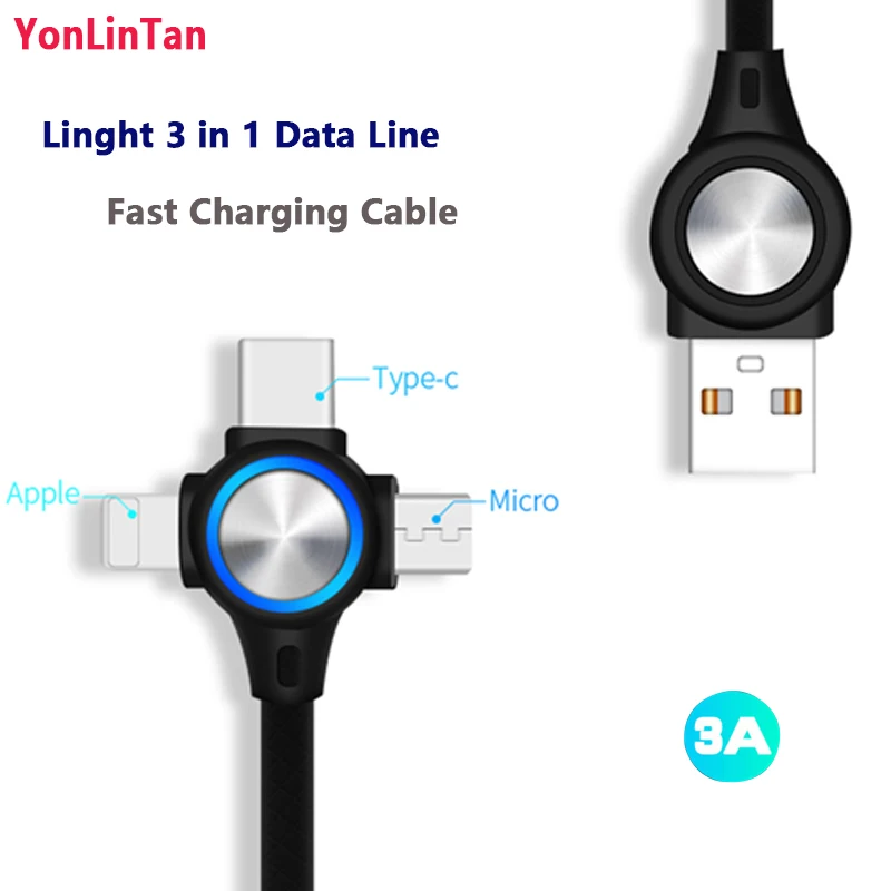 Кабель YonLinTan i 3 в 1 Micro flex для быстрой зарядки usb type C данных кабели мобильных