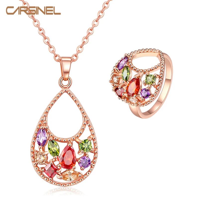 CARSINEL модные роскошные наборы ювелирных изделий золотого цвета для женщин