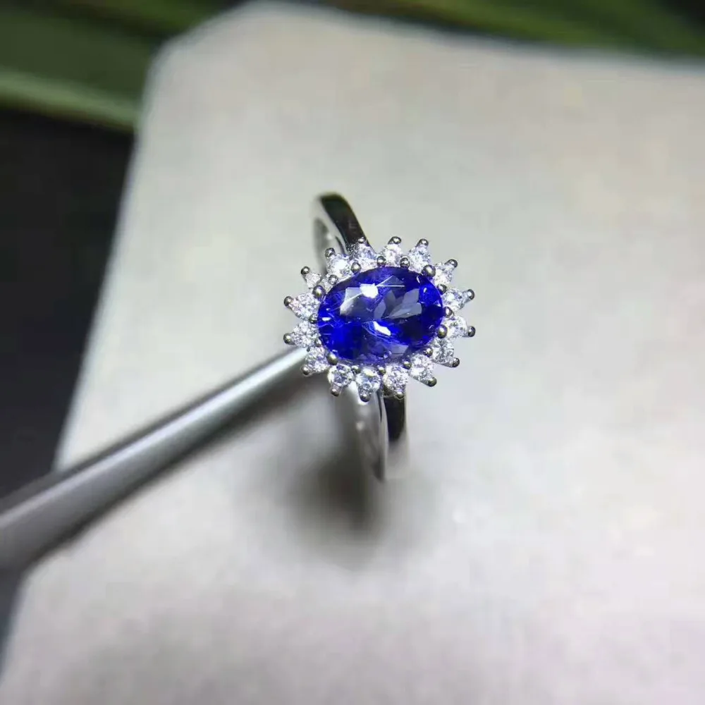 Кольцо женское из серебра 925 пробы с натуральным синим танзанитом|tanzanite stone ring|jewelry
