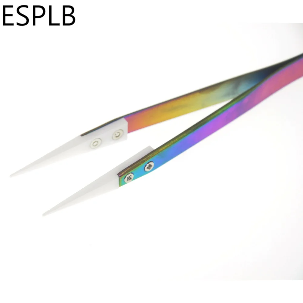 ESPLB Радуга керамические пинцеты сигареты, из нержавеющей стали термостойкие антистатическое покрытие точность пинцеты прямые, изогнутые