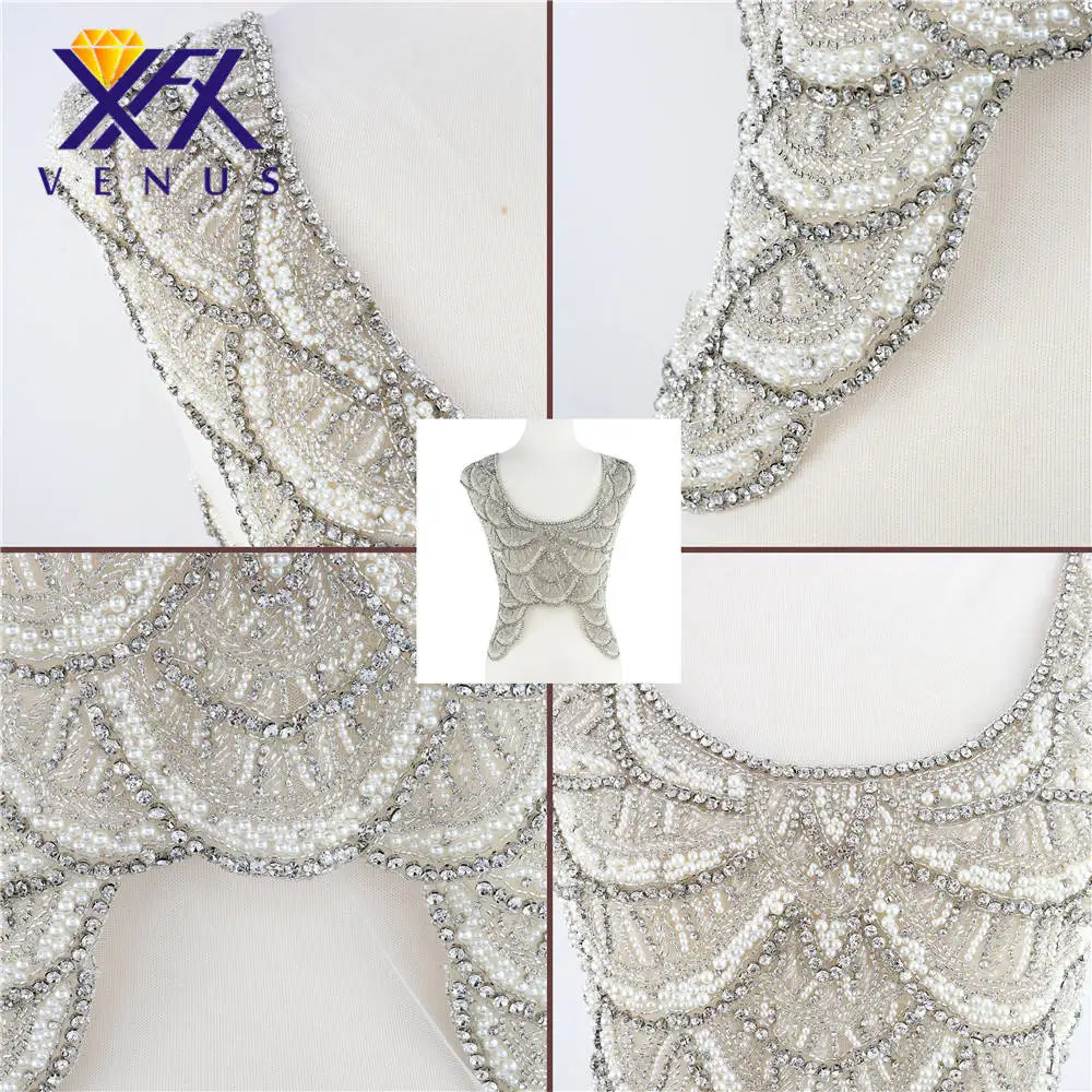 XINFANGXIU Handmade sew on rhinestone crystal patches with beads pearls diamonds beading embroidery embellishment for weddinG | Дом и сад