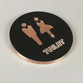 toilet Мужской и женский знак туалета, туалет(ванная комната) знаки, диаметр 16 см круг, прилипают к стеклу, стене, двери, розовое золото и черный - Цвет: toilet