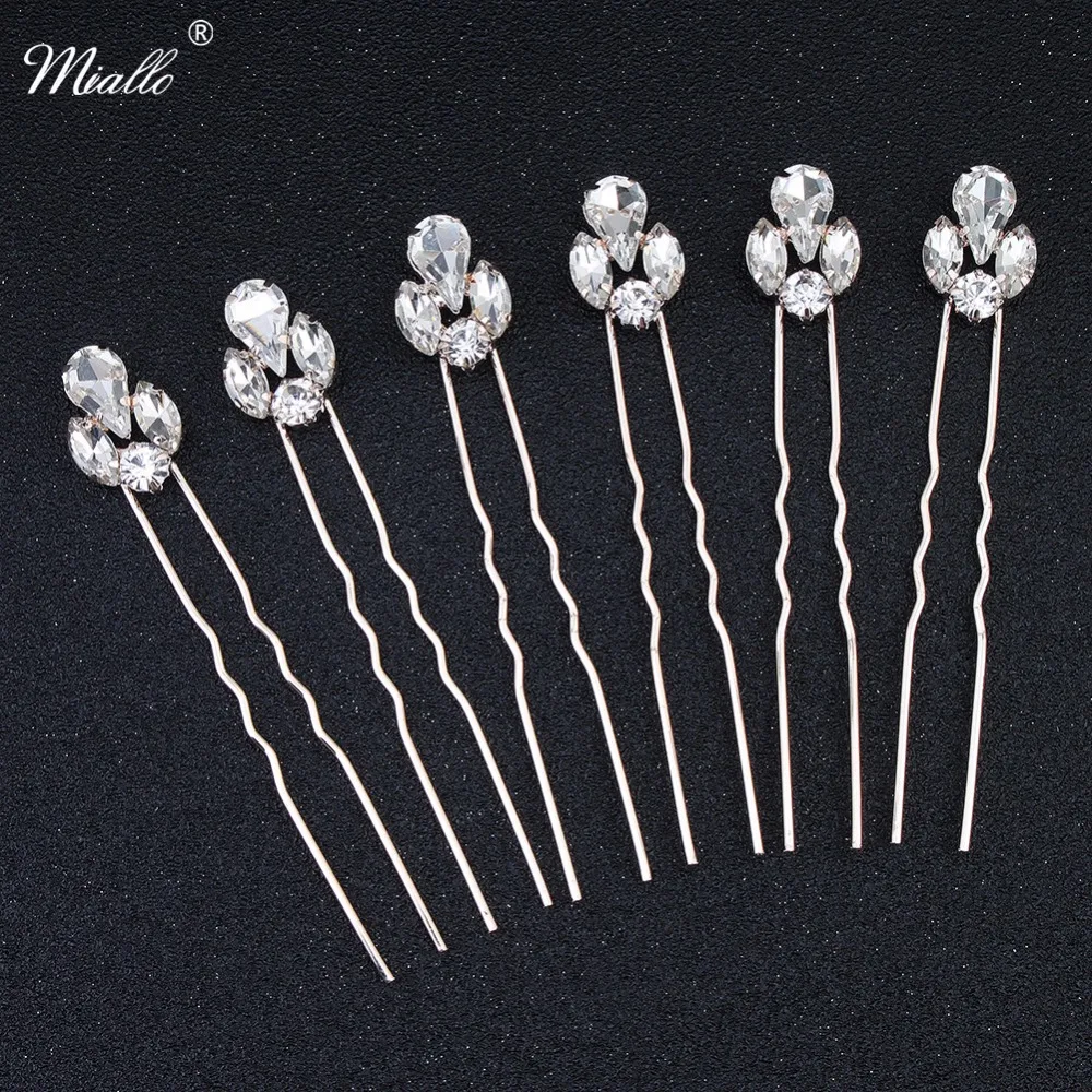 6 шт./лот простые шпильки для волос с австрийским кристаллом Miallo свадебные