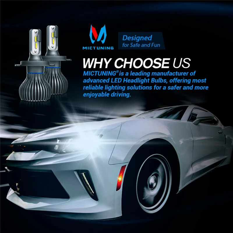 MICTUNING Автомобильный светодиодный фары для H4 Hi/короче спереди и длиннее сзади) луч все-в-одном Conversion Kit 60 Вт 6240LM 6500K холодный белый 12V 24V авто светодиодный фары