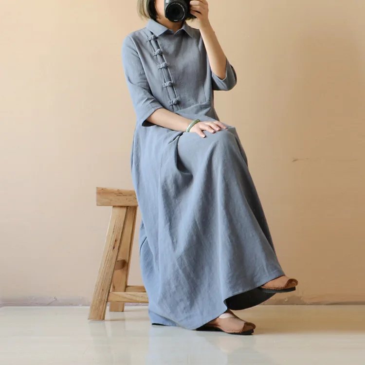 Оригинальное весеннее платье новинка тонкое Хлопковое с кнопками свободные