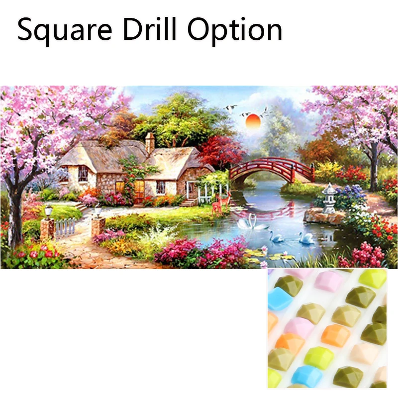 Square Drill 5D Diy алмазная живопись, домашний пейзаж, природный пейзаж, алмазная вышивка, стразы, подарок, Европейский Декор для дома - Цвет: Square Drill