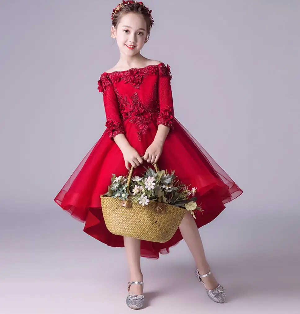 Glizt Red Tulle Strapless Flower Girl Dress for Wedding Party Pageant Princess Floral Baby Baptism Gown First Communion Dresses | Детская