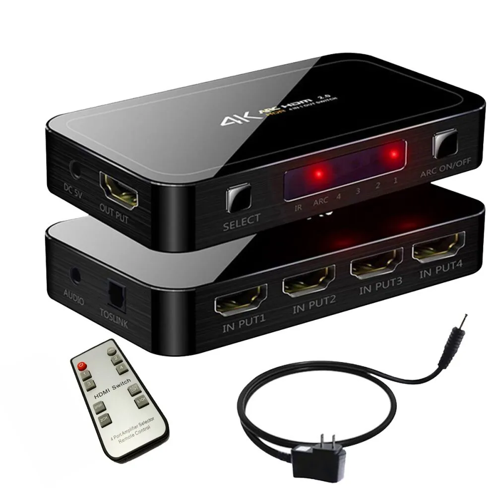 2019 Mini UHD 4K 4 входа 1 выход HDMI 2 0 переключатель 4x1 аудио экстрактор с ИК-управлением ARC