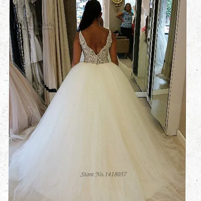 Роскошное Свадебное платье стразы 2016 бальное на бретельках свадебные платья