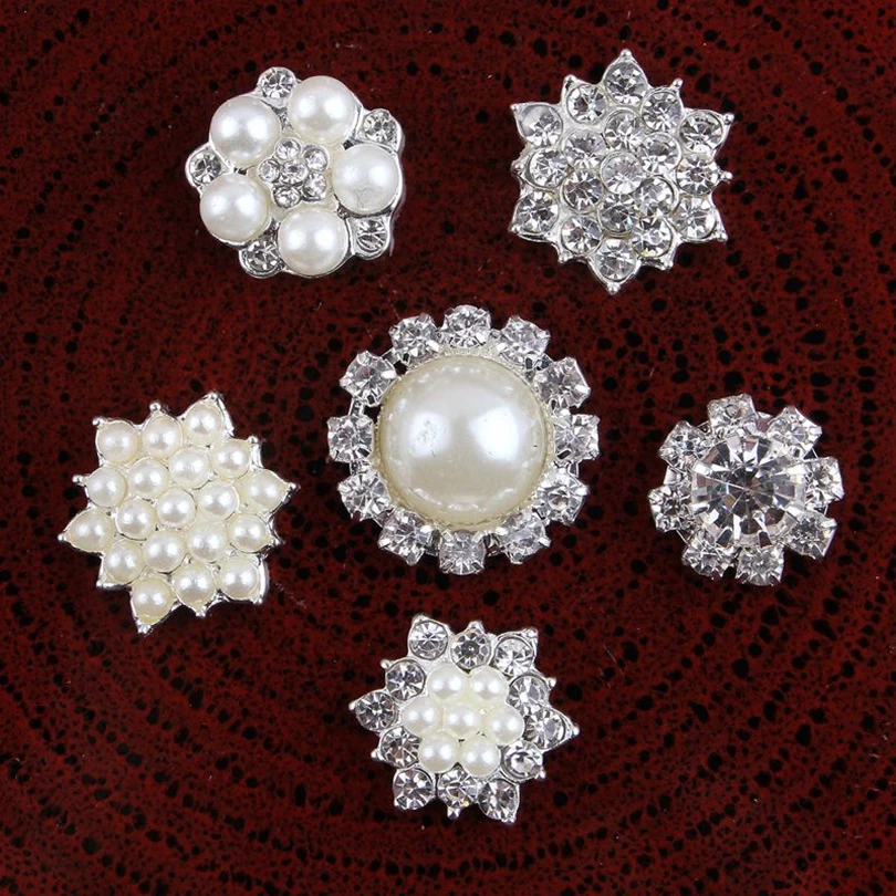 30pcs/lot Clear Crystal Flatback Buttons For Kids Girls Hair Accessories Rhinestone Button Flower Center Headband Supplies DIY |