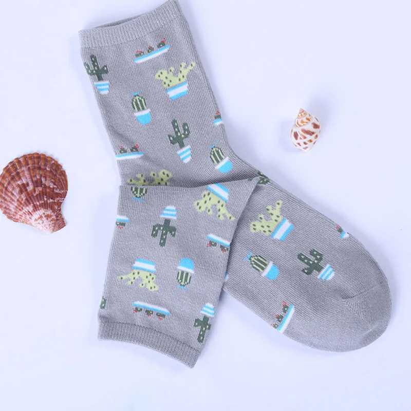 Новые хлопковые носки с рисунком кактуса удобные мягкие милые повседневные