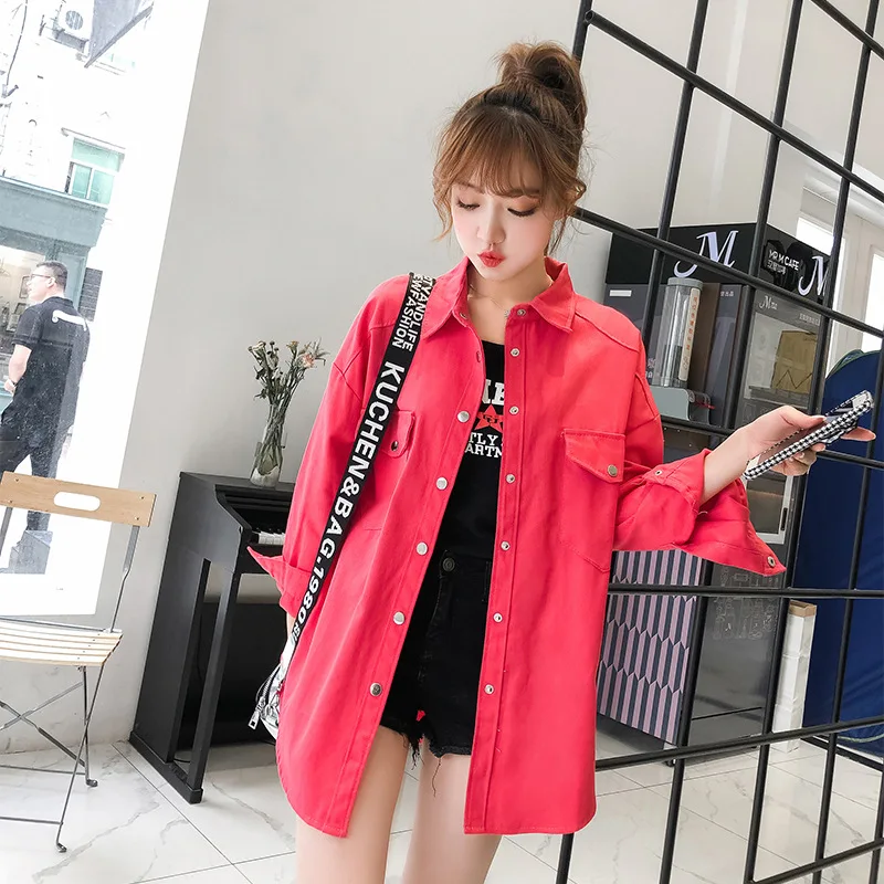 Женская красная джинсовая куртка из хлопка | одежда