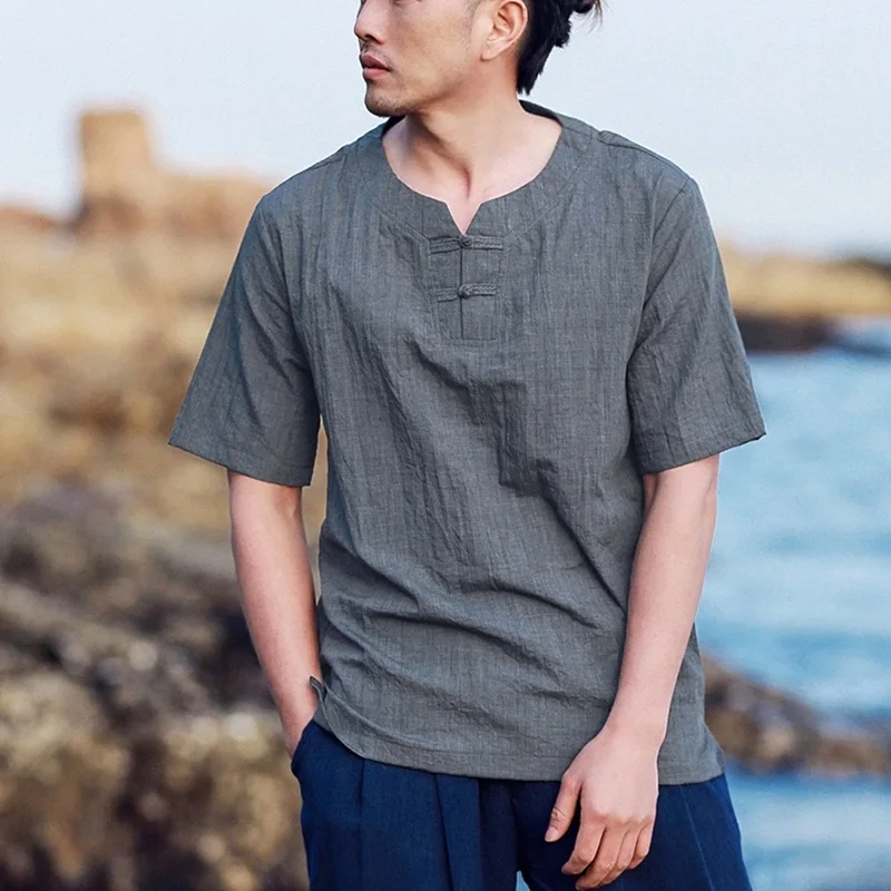 Рубашка Мужская льняная в восточном стиле традиционная китайская одежда крыла